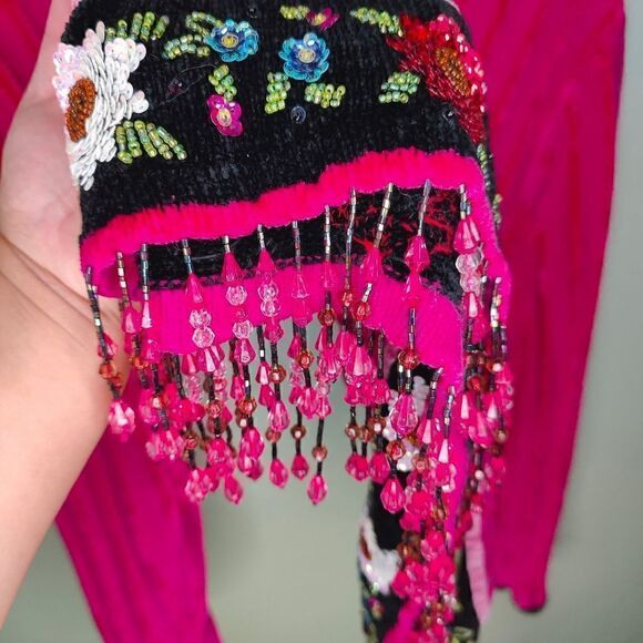 Vintage Berek Beaded Hem Hot Pink Sweater - Picture 5 of 11